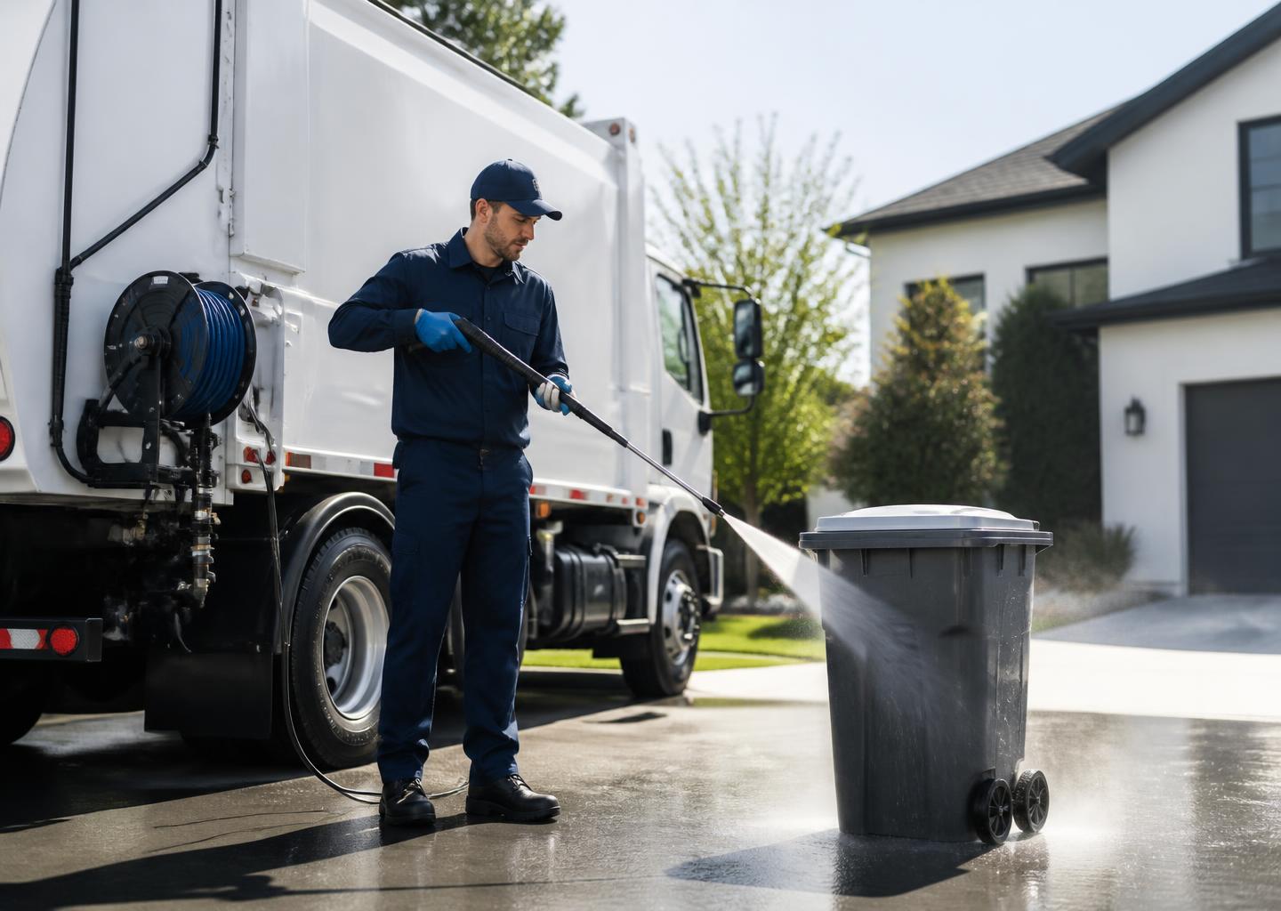 Clean Waste Bins service truck on a residential route