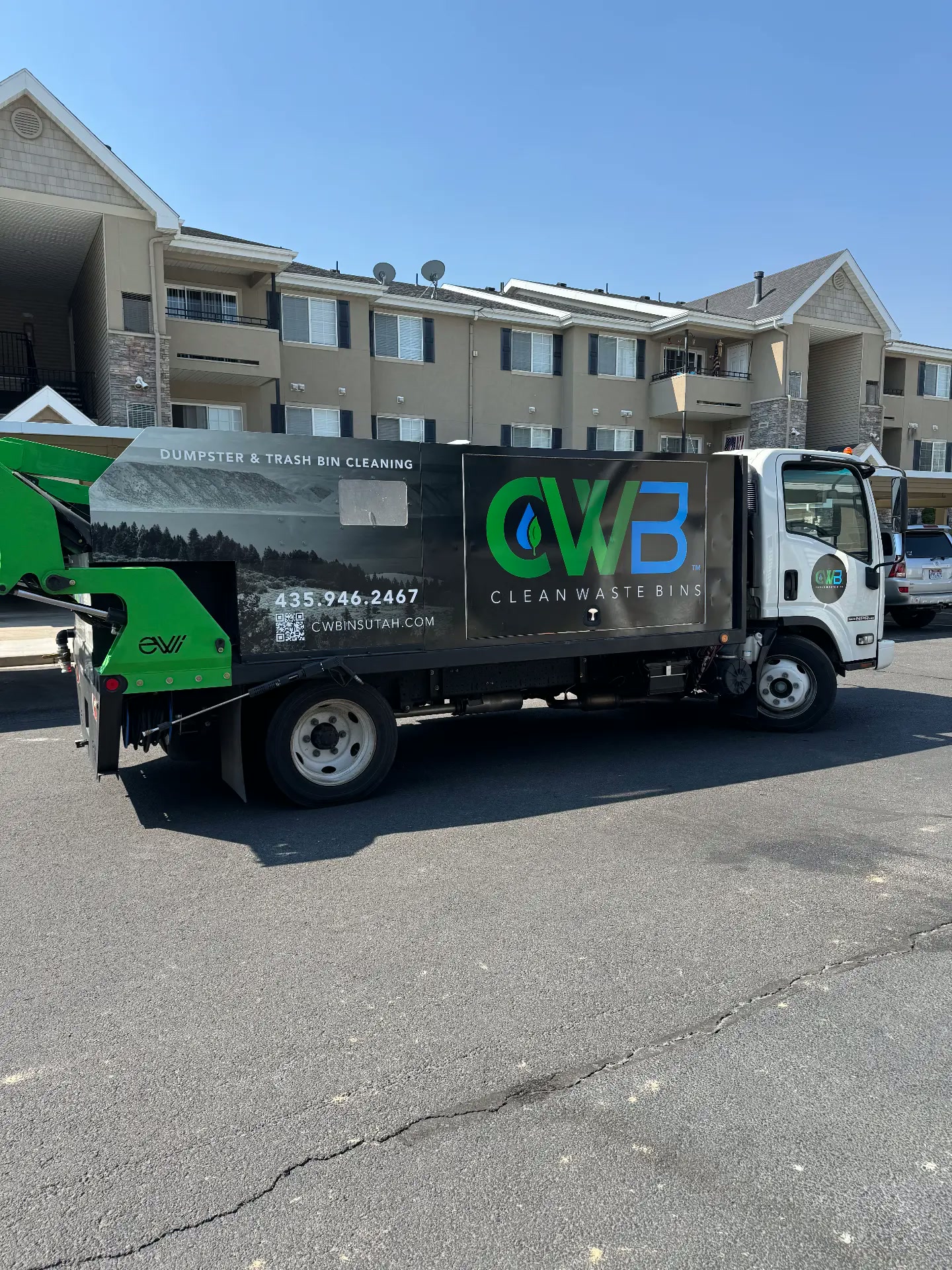 CWB cleaning truck at a multi-family residential property in Cache County