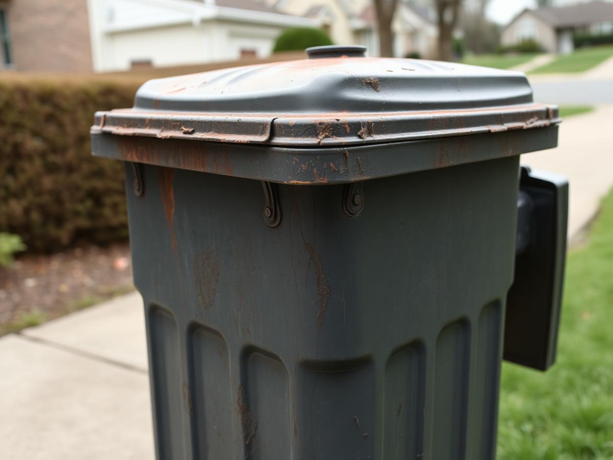 Before photo of a heavily soiled residential trash bin